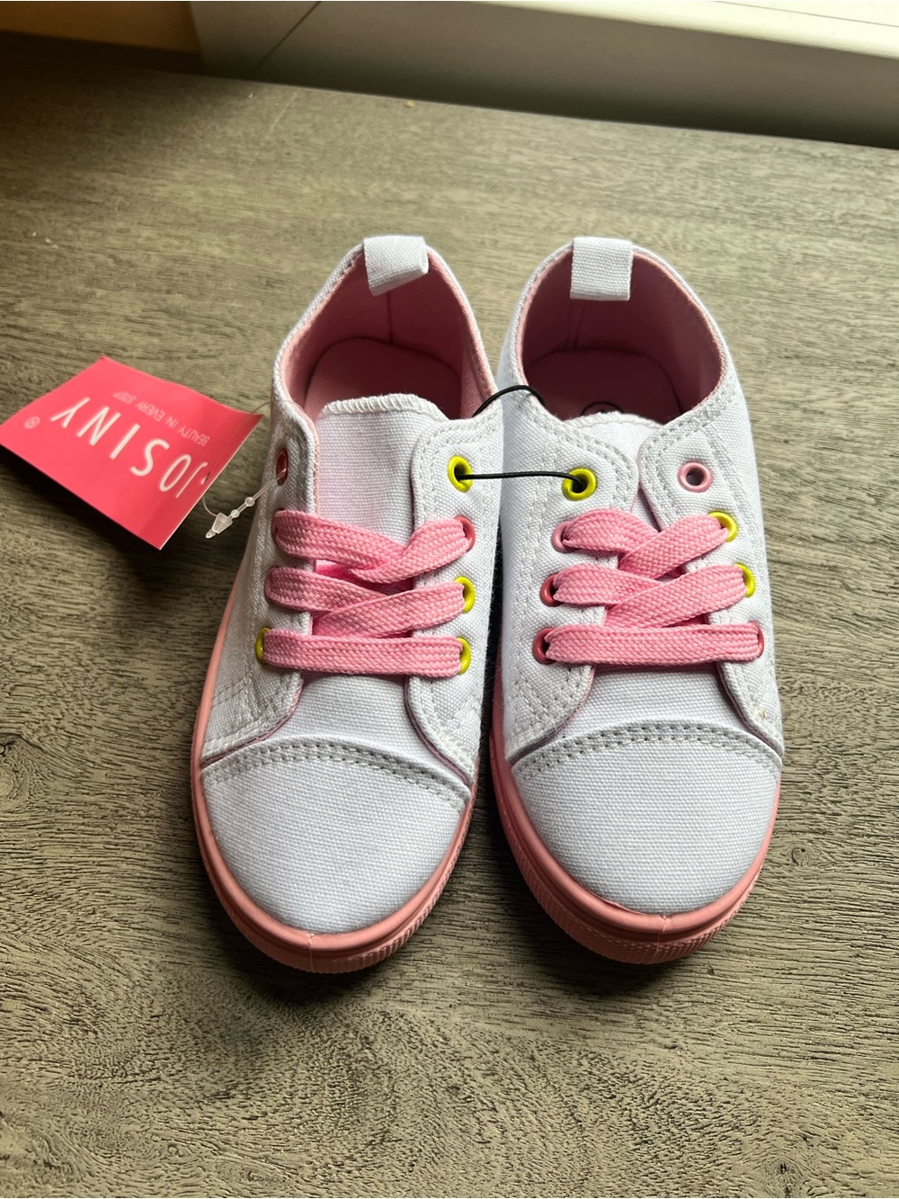 Girls White and Pink Canvas Sneakers
